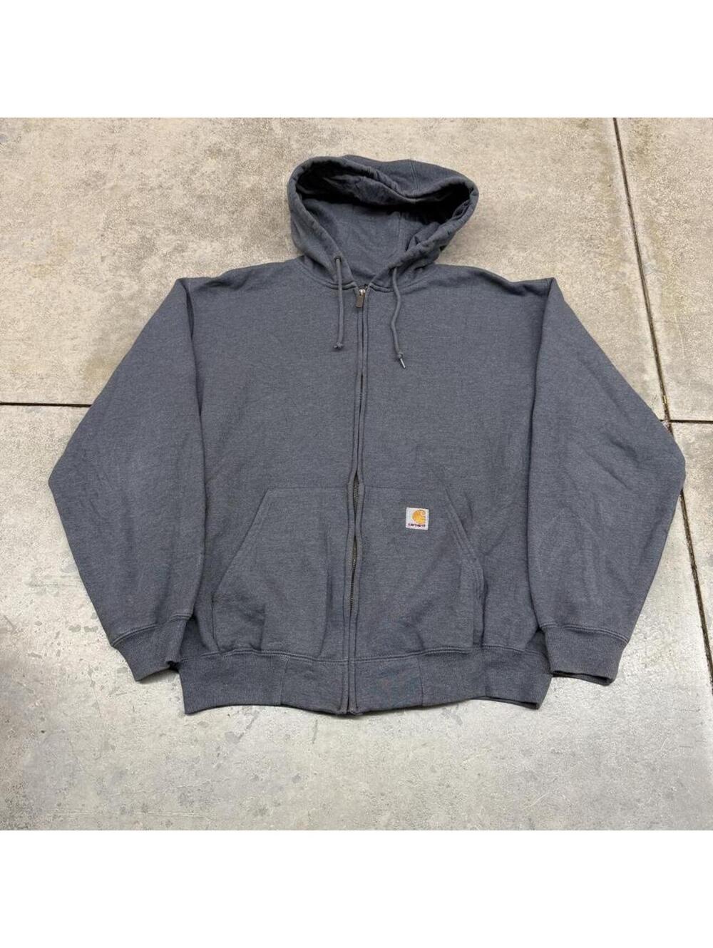vintage carhartt dark grey heavyweight zip up hoodie size large